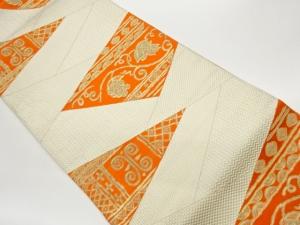 切り嵌め風横段に葡萄唐草・古典柄・抽象模様織出し名古屋帯